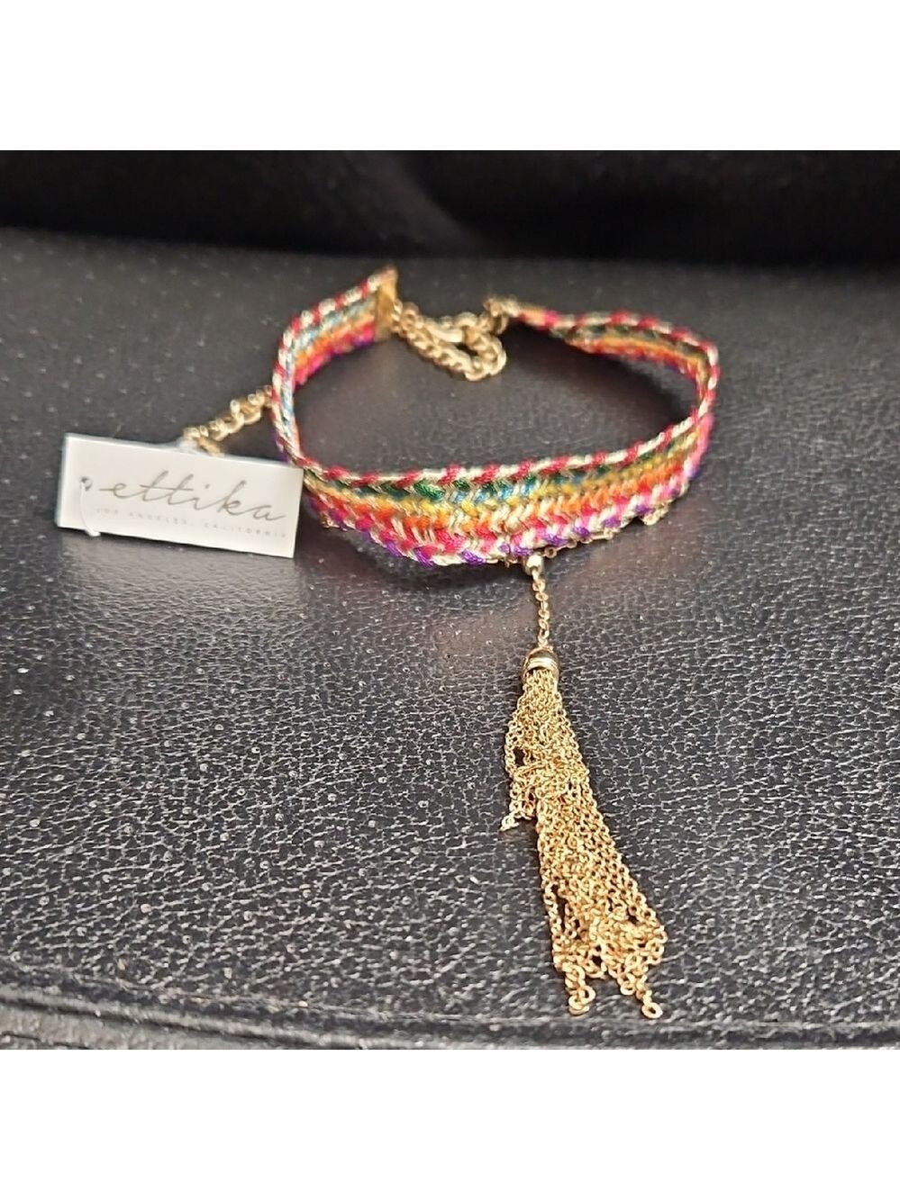 Ettika Multicolor Woven Necklace with Gold Tassel